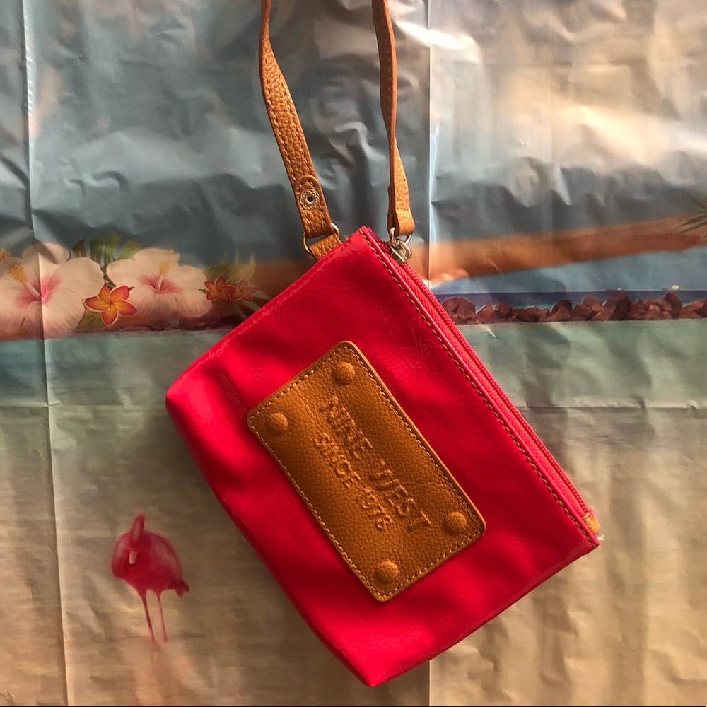 Wristlet in Hot Pink & Tan Colour Faux Patent Leather by Nine West